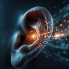 Conceptual illustration of an ear with digital circuits