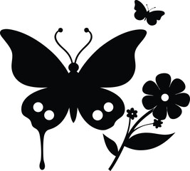 Butterfly and Flowers Silhouette Vector – Nature Insect Floral Clipart
