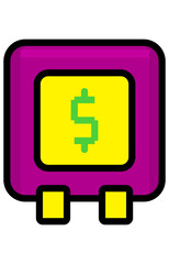 Safe box for money and assets icon. Financial security storage deposit symbol. Magenta and yellow private lockbox graphic.