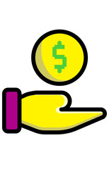 Hand presenting or giving a dollar coin. Financial donation or payment concept. Offering cash transaction graphic.