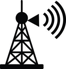 Signal Tower Silhouette Vector – Radio Antenna Icon for Communication and Network Design