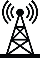 Signal Tower Silhouette Vector – Radio Antenna Icon for Communication and Network Design