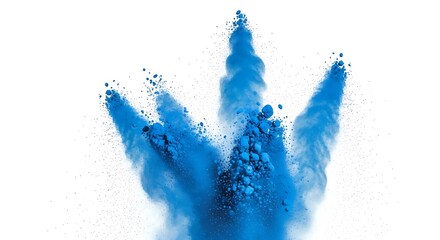 Vibrant blue powder explodes upwards creating abstract art dynamic movement