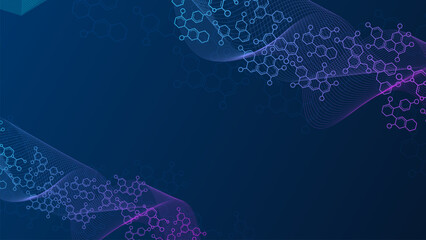 Futuristic Science Technology Background. Biotech Molecular Network Background with Abstract Flowing Lines