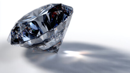 Cut diamond reflecting light, feels brilliant and precious. It rests elegantly, with its shadow adding touch of mystery