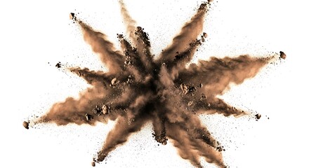 Explosive brown powder burst starburst on dynamic motion captured