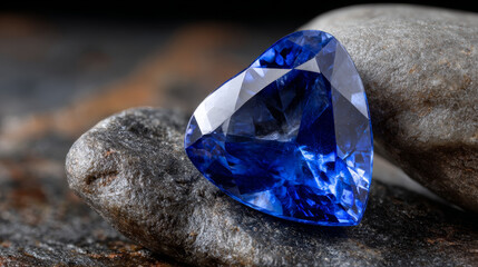 Vibrant blue sapphire gemstone sparkles against textured gray rock, evoking feelings of luxury and elegance