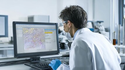 Technician reviewing final print samples on a digital screen comparing output with original design files for quality assurance.