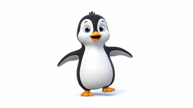 Cute 3D cartoon penguin character walking happily.
