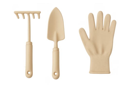 Gardening tools set with rake trowel glove
