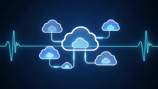 Abstract cloud network and heartbeat pulse animation