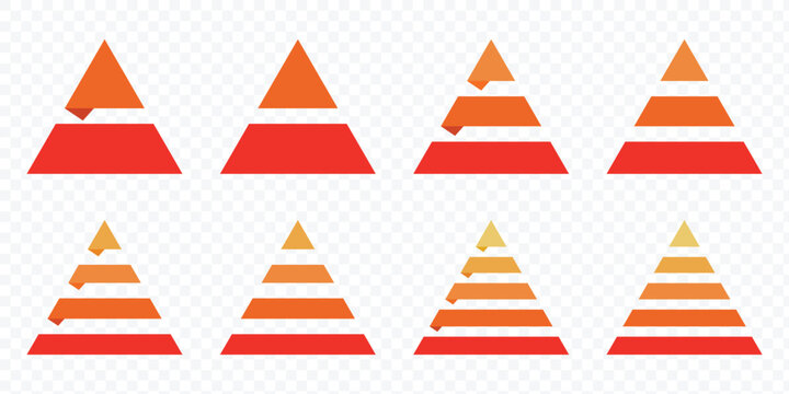 Triangular pyramid infographic vector icon set.  Maslow layer diagram. Development level infographic. Business graph. Pyramid vector illustration.