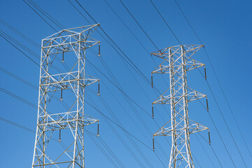 Overhead power line. Kenneth Hahn State Recreation Area, Baldwin Hills Mountains of Los Angeles...