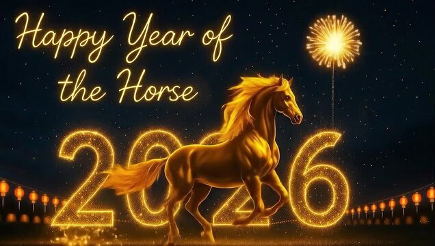 Running wild black stallion silhouette vector illustration for new year 2026 card design