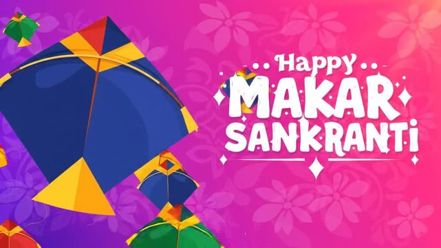Abstract Illustration of Happy Makar Sankranti wallpaper with colorful kites for festival of India- vector background