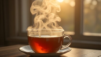 Gentle morning steam rising from a cup of tea