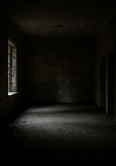 Dark, eerie, and unsettling background featuring a decaying, forgotten interior with deep shadows and grunge textures creating a chilling mood ,gloomy ,aged ,vintage
