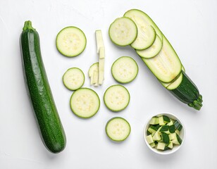 Sliced zucchini on white