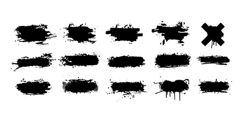 Ink splashes stencil very detailed collection. High quality manually traced. Black inked splatter dirt stain splattered spray splash with drops blots. Isolated Silhouettes dirty liquid vector grunge