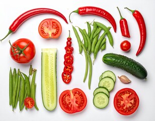 Fresh vegetables arranged beautifully on white background