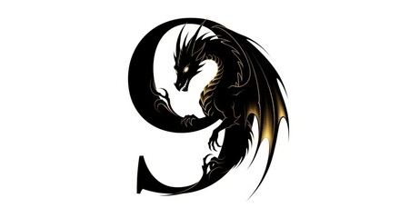 Obraz premium Stylized black dragon forming number nine