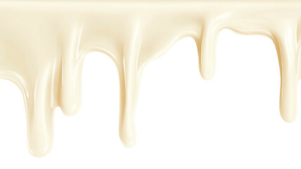 Creamy white liquid drips down, glossy and smooth against black