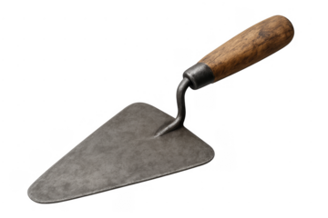 Masonry trowel with wooden handle on transparent background