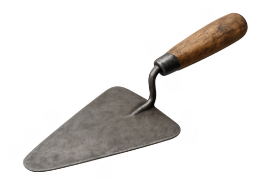 Masonry trowel with wooden handle on transparent background - Powered by Adobe