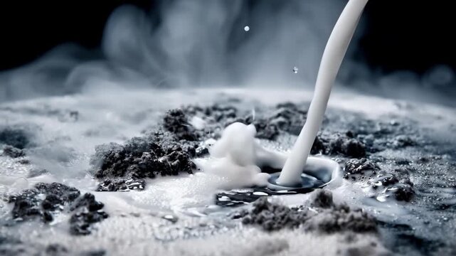 Closeup medium shot of chemical degassing process where specialized agents are applied to molten metal to eliminate gas bubbles during casting production.