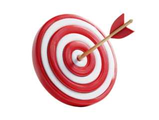Red and white target with arrow hitting bullseye, dark backdrop
