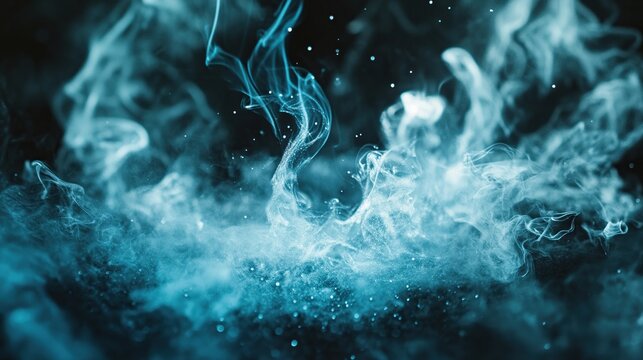 A dynamic, abstract image showcases swirling, vibrant blue smoke with a subtle, ethereal glow, creating a sense of energy and movement against a dark background. - Powered by Adobe