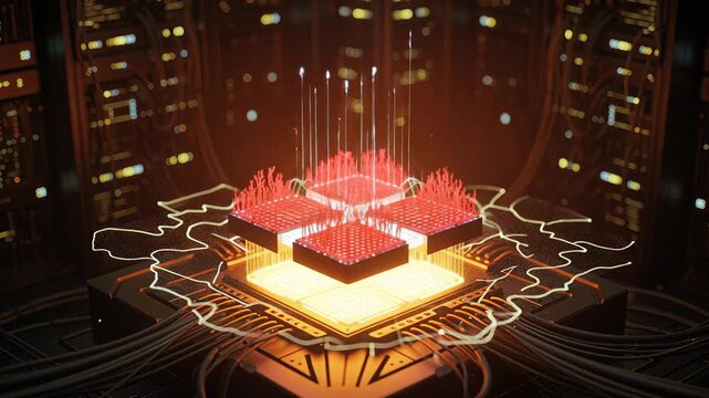 Futuristic Quantum Computer Core Processing Big Data Streams.