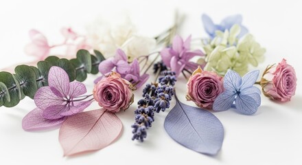 Pastel Dried Flowers Arrangement, Romantic Floral Decor, Soft Colors, Vintage Botanical Beauty