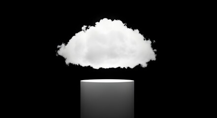 White Fluffy Cloud on a Minimalist Pedestal against Black Background - Surreal Art
