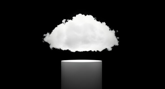 White Fluffy Cloud on a Minimalist Pedestal against Black Background - Surreal Art