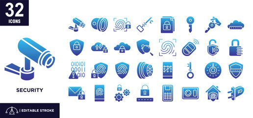 Security glyph  gradient icon set