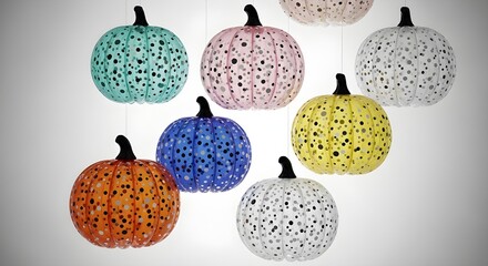 Collection of Colorful and Textured Pumpkins on Yellow Background - Pop Art Style Halloween