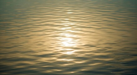 Golden sunlight reflects on gentle ripples of water, creating a serene and tranquil surface