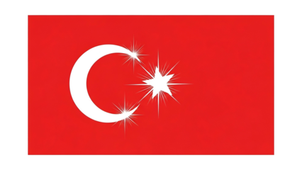 National banner featuring a bright white crescent moon and star symbol displayed against a vibrant red field surrounded by black borders