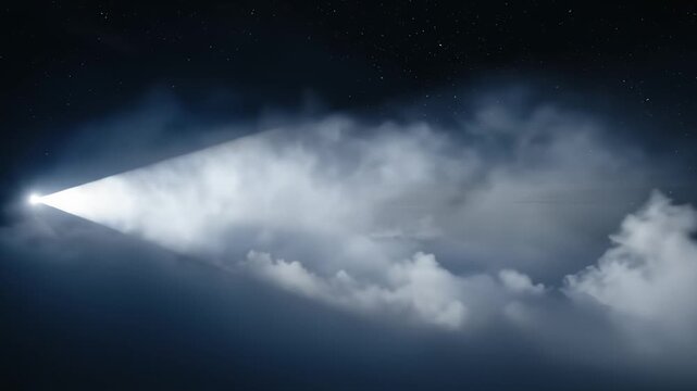 Searchlight Beam Sweeping Across Clouds, Dark Sky With Stars