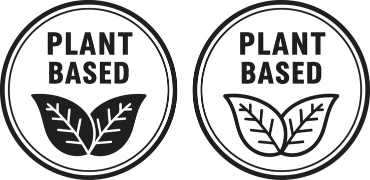 Plant based seal badge organic vegan natural food product label stamp circle icon vector