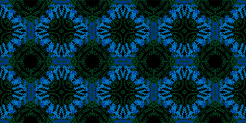 Electric Blue and Green Seamless Abstract Dot Pattern. pattern culture. Green and Cyan Ornate Geometric Print. Tribal Seamless Textile Design. Futuristic Style Seamless Design
