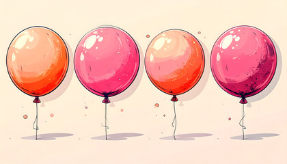 A delightful arrangement of four festive balloons in warm shades of orange and pink, perfect for celebrations and party decorations