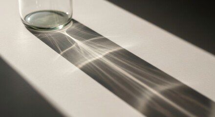 Sunlight refracts through a glass jar, casting intricate patterns of light and shadow on a white surface