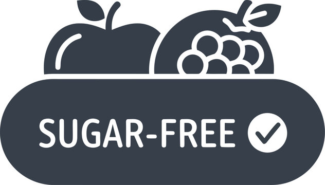 Vector icon sugar free label with fresh fruits apple grapes healthy diet choice approved symbol vector