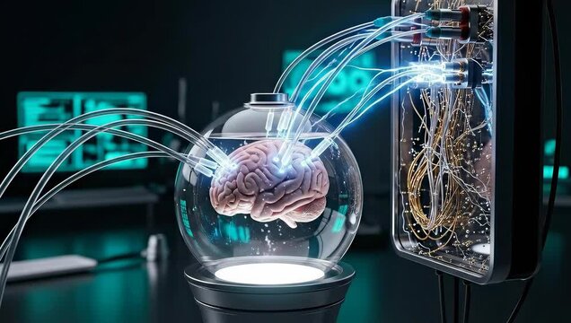 Brain in a futuristic laboratory technological advancement and science - Powered by Adobe