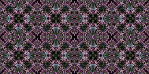 Jewel Toned Magenta and Green Abstract Mosaic Seamless Pattern. pattern victorian. Vivid Purple and Green Gothic Botanical Tileable Background. Luxury Decorative Abstract Floral Design