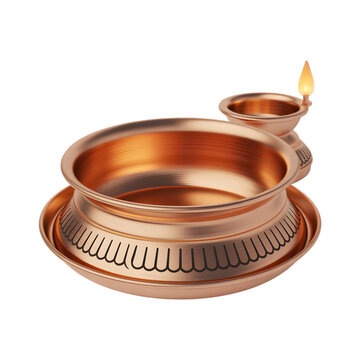 Elegant Copper Oil Lamp and Offering Bowl with Intricate Detailing A Symbol of Spirituality and Tradition