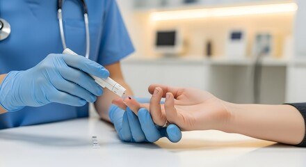 Healthcare professional conducting blood test for glucose monitoring in modern clinic