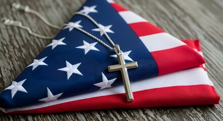 Memorial day tribute with american flag and cross symbolizing faith and patriotism